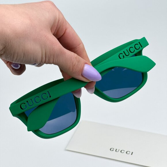 Gucci GG1571S 004 BRAND NEW Sunglasses Green Blue Mirrored Logo Unisex Square - Picture 4 of 13